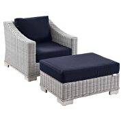 Outdoor patio wicker rattan 2-piece armchair and ottoman set in light gray/ navy by Modway additional picture 2