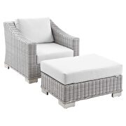 Outdoor patio wicker rattan 2-piece armchair and ottoman set in light gray/ white by Modway additional picture 2