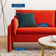 Orange finish stain-resistant performance velvet upholstery sofa by Modway additional picture 9