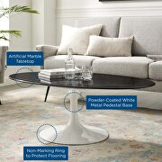 Oval artificial marble coffee table in white black additional photo 2 of 5
