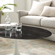 Oval artificial marble coffee table in white black additional photo 3 of 5