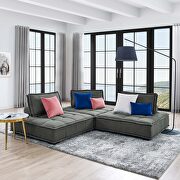 Tufted fabric upholstery modular design 3-piece sofa in gray finish by Modway additional picture 10