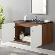 Wall-mount bathroom walnut vanity w/ black rectangular sink basin by Modway additional picture 9