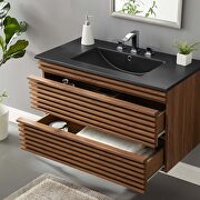 Wall-mount bathroom walnut vanity w/ black sink basin by Modway additional picture 9
