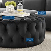 Black finish button tufted performance velvet large round ottoman by Modway additional picture 6