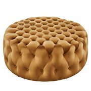 Cognac finish button tufted performance velvet large round ottoman by Modway additional picture 2
