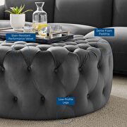 Gray finish button tufted performance velvet large round ottoman by Modway additional picture 6