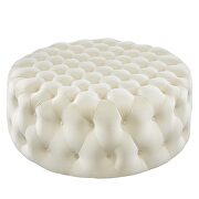 Ivory finish button tufted performance velvet large round ottoman by Modway additional picture 2