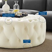 Ivory finish button tufted performance velvet large round ottoman by Modway additional picture 6