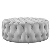 Light gray finish button tufted performance velvet large round ottoman by Modway additional picture 4