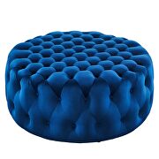 Navy finish button tufted performance velvet large round ottoman by Modway additional picture 2