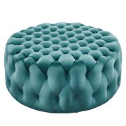 Sea blue finish button tufted performance velvet large round ottoman by Modway additional picture 2