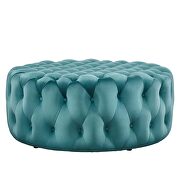 Sea blue finish button tufted performance velvet large round ottoman by Modway additional picture 4