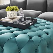 Sea blue finish button tufted performance velvet large round ottoman by Modway additional picture 5