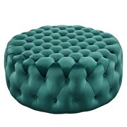Teal finish button tufted performance velvet large round ottoman by Modway additional picture 2