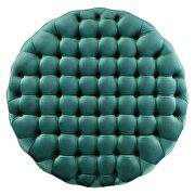 Teal finish button tufted performance velvet large round ottoman by Modway additional picture 3