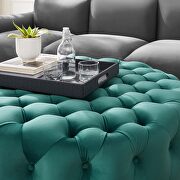 Teal finish button tufted performance velvet large round ottoman by Modway additional picture 5