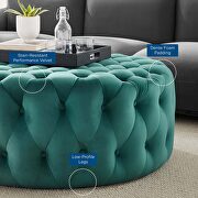 Teal finish button tufted performance velvet large round ottoman by Modway additional picture 6