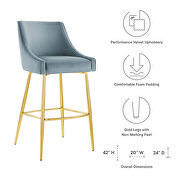 Light blue finish performance velvet upholstery bar stool by Modway additional picture 6