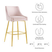 Pink finish performance velvet upholstery bar stool by Modway additional picture 6