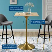 Square wood bar table in gold natural by Modway additional picture 2