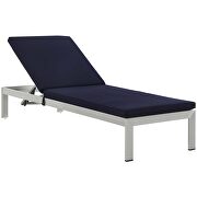 Outdoor patio aluminum chaise with cushions in silver/ navy by Modway additional picture 2