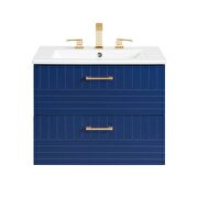 Blue finish wall-mount bathroom vanity w/ white ceramic sink basin by Modway additional picture 7