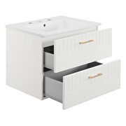 White finish wall-mount bathroom vanity w/ white ceramic sink basin by Modway additional picture 4