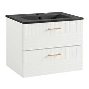 White finish wall-mount bathroom vanity w/ black ceramic sink basin by Modway additional picture 6