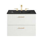 White finish wall-mount bathroom vanity w/ black ceramic sink basin by Modway additional picture 8