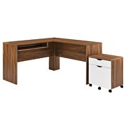 Walnut/ white finish wood desk and file cabinet set by Modway additional picture 4