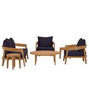 Natural/ navy finish 6-piece teak wood outdoor patio outdoor patio set by Modway additional picture 11