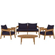 Natural/ navy finish 6-piece teak wood outdoor patio outdoor patio set by Modway additional picture 9