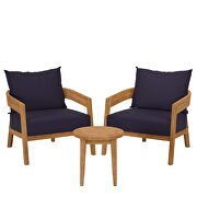 Natural/ navy finish 3-piece teak wood outdoor patio outdoor patio set by Modway additional picture 8