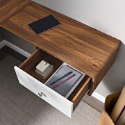 Wall mount corner wood office desk in walnut/ white finish by Modway additional picture 2