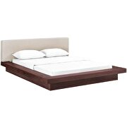 Beige finish fabric upholstery and walnut base platform bed by Modway additional picture 5