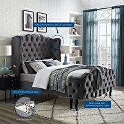 Gray finish tufted wingback performance velvet platform bed by Modway additional picture 7