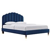 Navy finish performance velvet platform queen bed by Modway additional picture 3