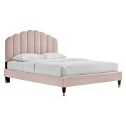 Pink finish performance velvet upholstery platform queen bed by Modway additional picture 4