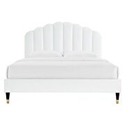 White finish performance velvet upholstery platform queen bed by Modway additional picture 7