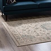 Distressed vintage persian medallion area rug in teal and beige by Modway additional picture 2