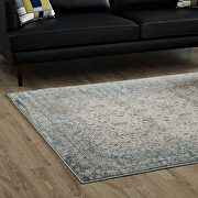 Distressed vintage floral lattice area rug in teal, brown and beige by Modway additional picture 4