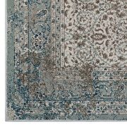 Teal, brown and beige distressed vintage floral lattice area rug by Modway additional picture 7