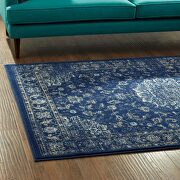 Distressed vintage persian medallion area rug in moroccan blue, beige and ivory by Modway additional picture 6