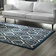 Ivory, moroccan blue and brown rustic vintage moroccan trellis area rug by Modway additional picture 3