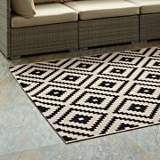 Geometric diamond trellis indoor and outdoor area rug in black and beige by Modway additional picture 2