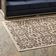 Inside/outside vintage floral pattern area rug in light and dark beige by Modway additional picture 3