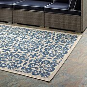 Inside/outside vintage floral pattern area rug in blue and beige by Modway additional picture 2