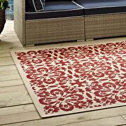 Red and beige inside/outside vintage floral pattern area rug by Modway additional picture 2