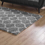 Moroccan trellis shag area rug in gray and ivory by Modway additional picture 6